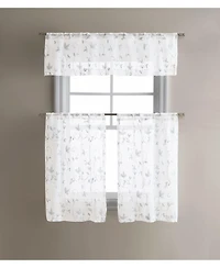 Kate Aurora Floral Embroidered Sheer Rod Pocket Kitchen Curtain Tier & Valance Set - 58 in. W x 15 L, Aqua