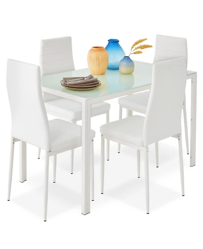 Best Choice Products 5-Piece Kitchen Dining Table Set w/ Glass Tabletop, 4 Faux Leather Chairs