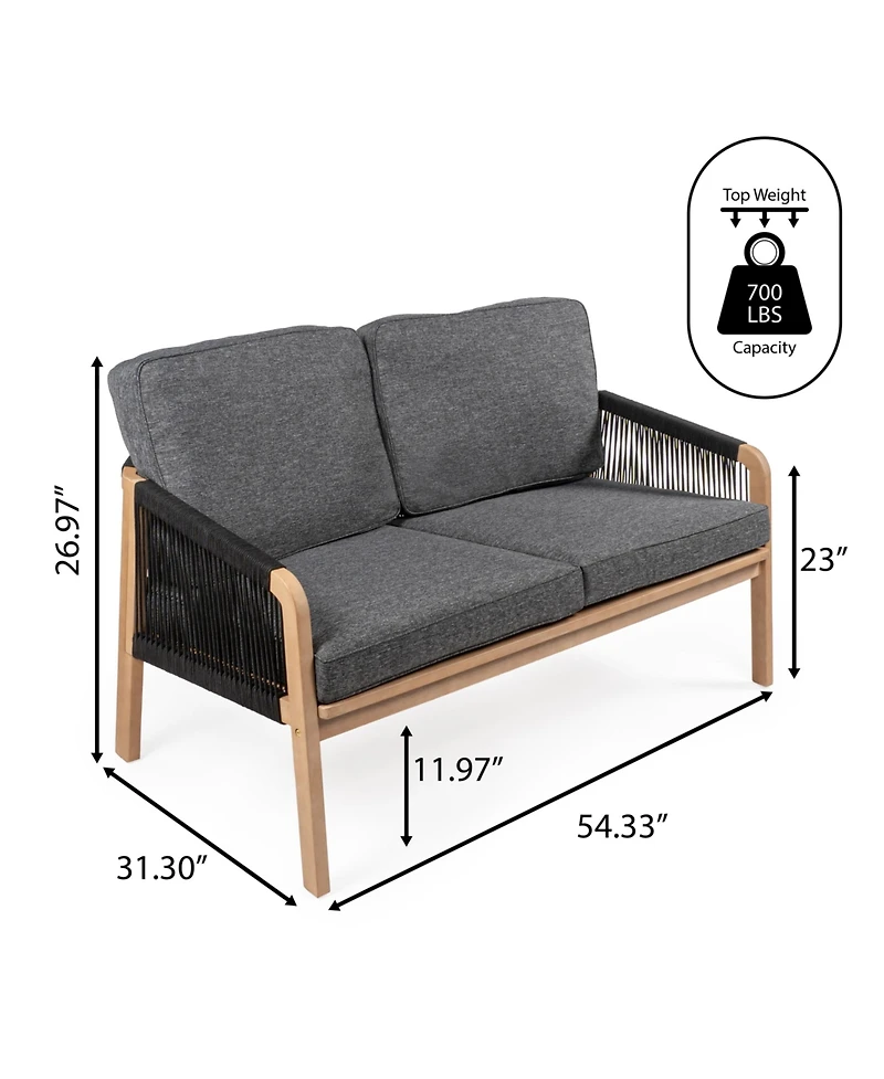 Jonathan Y Arwen Modern Bohemian Roped Acacia Wood Outdoor Loveseat with Cushions