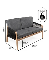Jonathan Y Arwen Modern Bohemian Roped Acacia Wood Outdoor Loveseat with Cushions