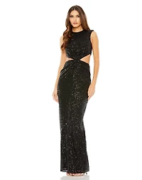 Mac Duggal Women's Sequin Twist Cut Out Open Back Gown