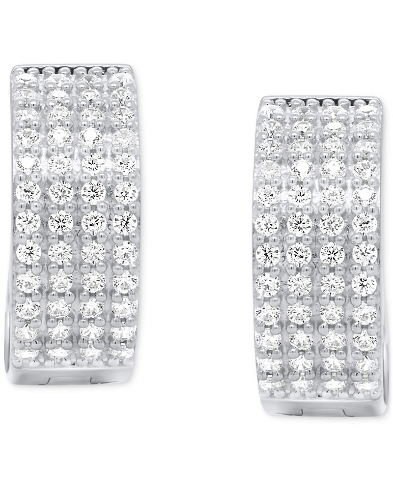 Diamond Four Row Huggie Hoop Earrings (1/2 ct. t.w.) in Sterling Silver