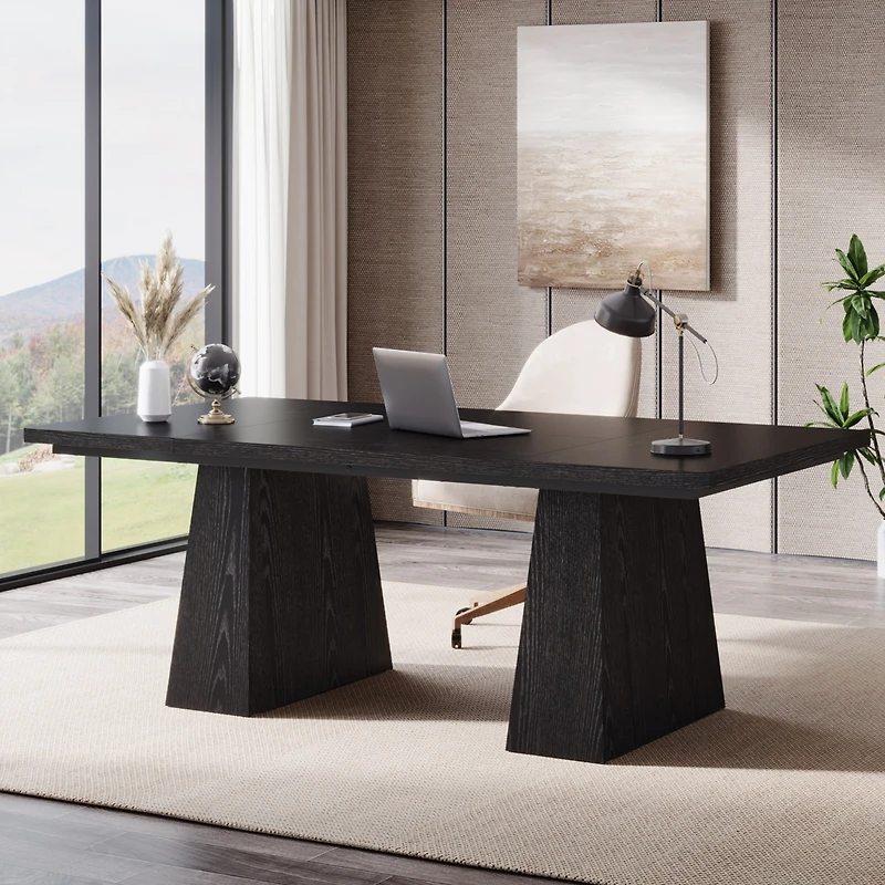Tribesigns 63-Inch Executive Desk, Large Office Computer Desk with Double Pedestal, Modern Simple Workstations Writing Table Conference Table