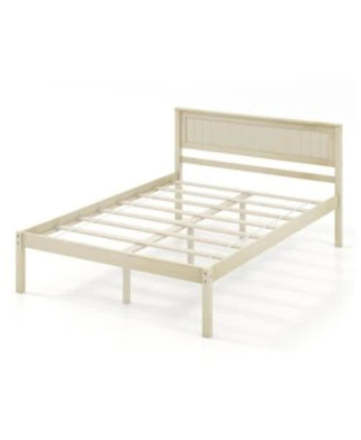 Sugift Solid Wood Bed Frame With Retro Headboard Slat Support