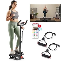 Sunny Health & Fitness Smart Stair Exercise Stepper Machine for Home with Handlebar & Resistance Bands, Free SunnyFit App Via Bluetooth