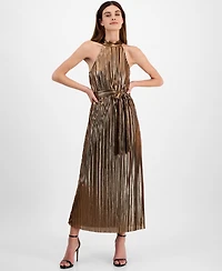 Anne Klein Women's Metallic Mock Neck Halter Dress