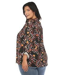White Mark Plus Paisley Button Front Tunic Top