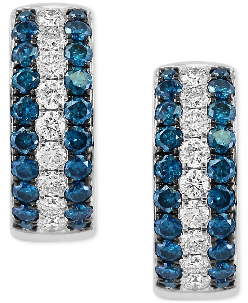 Effy Blue Diamond (5/8 ct. t.w.) & White Diamond (1/3 ct. t.w.) Huggie Hoop Earrings in 14k White Gold