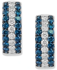 Effy Blue Diamond (5/8 ct. t.w.) & White Diamond (1/3 ct. t.w.) Huggie Hoop Earrings in 14k White Gold