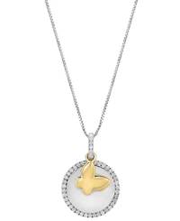Effy Diamond Disc & Butterfly Two Charm 18" Pendant Necklace (1/4 ct. t.w.) in Sterling Silver & Gold-Plate