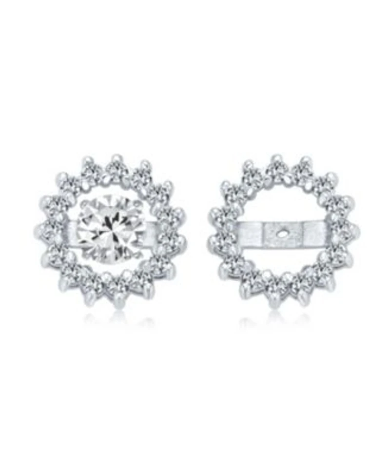 Bling Jewelry Cubic Zirconia Cz Round Removable Pave Halo Earrings Jackets Studs Jacket Only Gold Plated .925 Sterling Silver