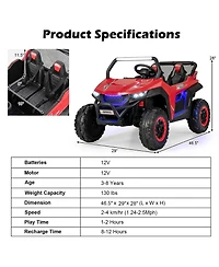 12V 2-Seater Kids Ride On Utv Rc Electric Vehicle Suspension w/ Lights & Music