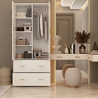 Famapy White 2-Door Armoires with Mirror,2-Drawers and Storage Shelves