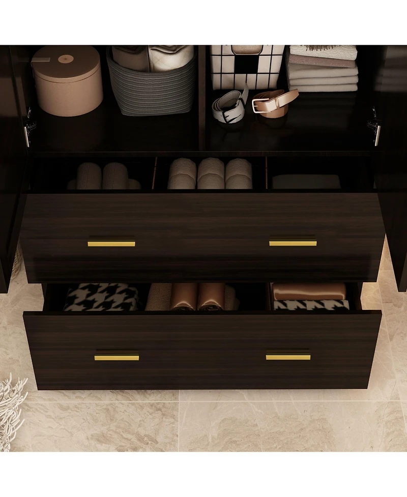 Famapy White 2-Door Armoires with Mirror,2-Drawers and Storage Shelves