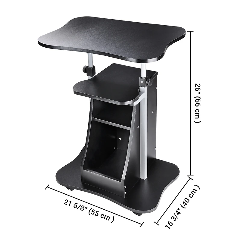 Yescom Lectern Podium Stand Portable Rolling Laptop Cart on Wheels Storage Mobile Height Adjustable Classroom Home Office Black