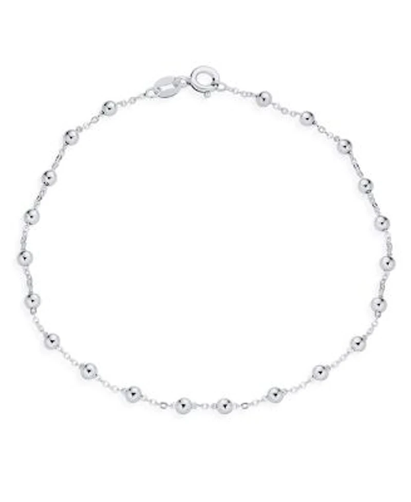 Bling Jewelry Delicate Sturdy Petite 3mm Round Ball Bead Station Chain Anklet Hot Wife Ankle Bracelet For Women .925 Sterling Silver Made In Italy