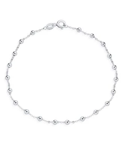 Bling Jewelry Delicate Sturdy Petite 3mm Round Ball Bead Station Chain Anklet Hot Wife Ankle Bracelet For Women .925 Sterling Silver Made In Italy