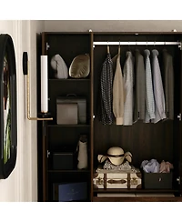 Homsee Brown Wood 4 Shutter Doors Armoires Wardrobe with Drawers, Hanging Rod