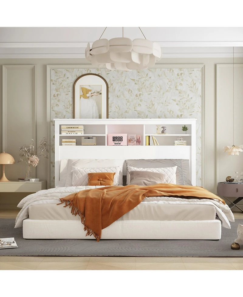 Homsee White Bookcase Headboard With Strong Storage And Led Light