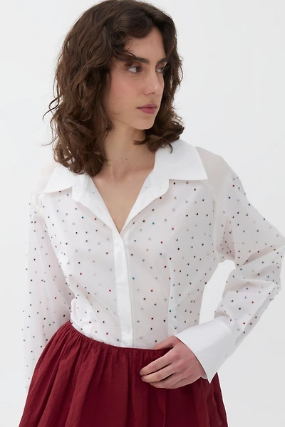 Nocturne Women's Rhinestone Embroidered Button-Up Shirt
