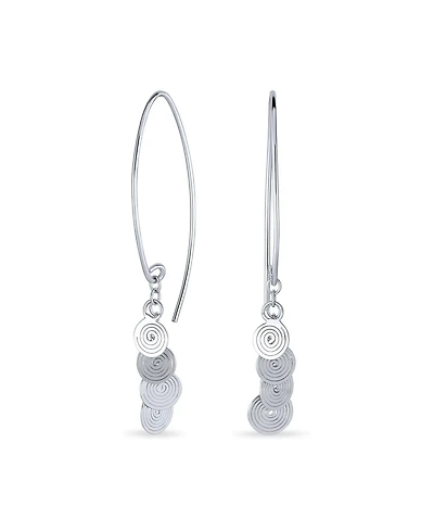 Bling Jewelry Boho Bali Style Swirling Disc Sequin Geometric Dangle Threader Earrings .925 Sterling Silver