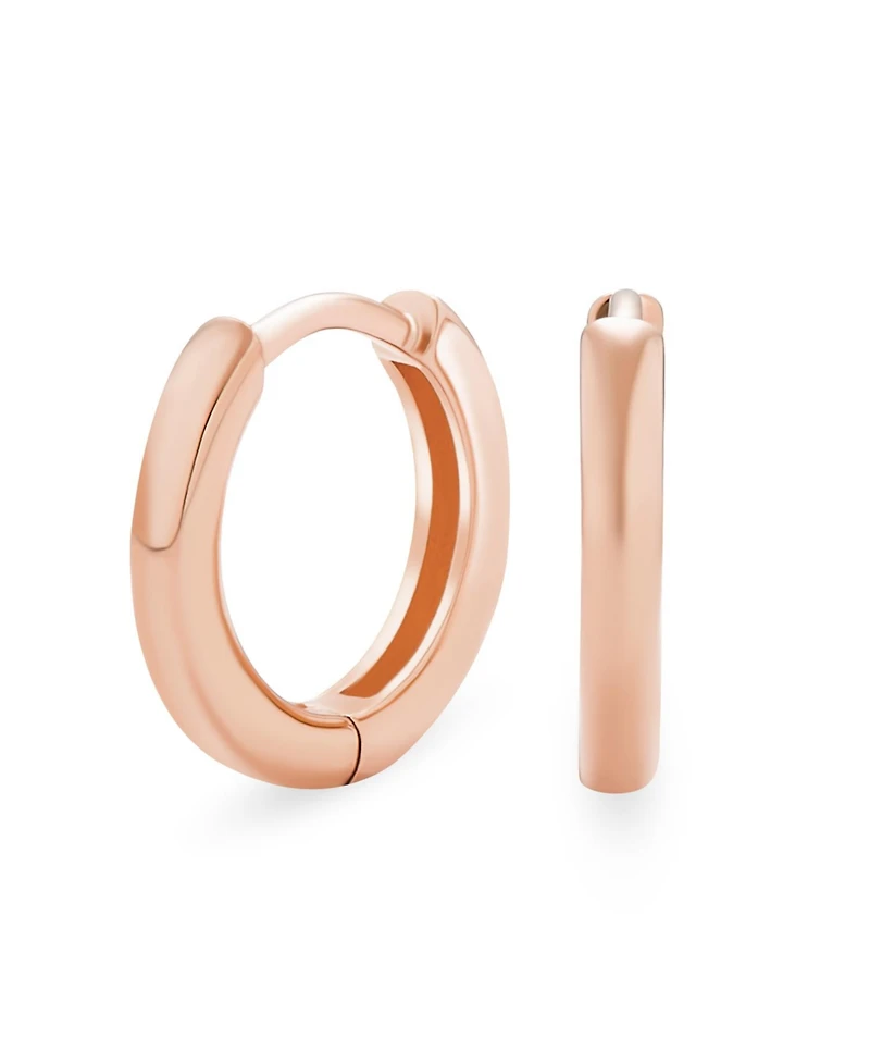 Bling Jewelry Simple Basic Thin Flat Huggie Hoop Kpop Earrings Hinge Rose Gold Plated .925 Sterling Silver