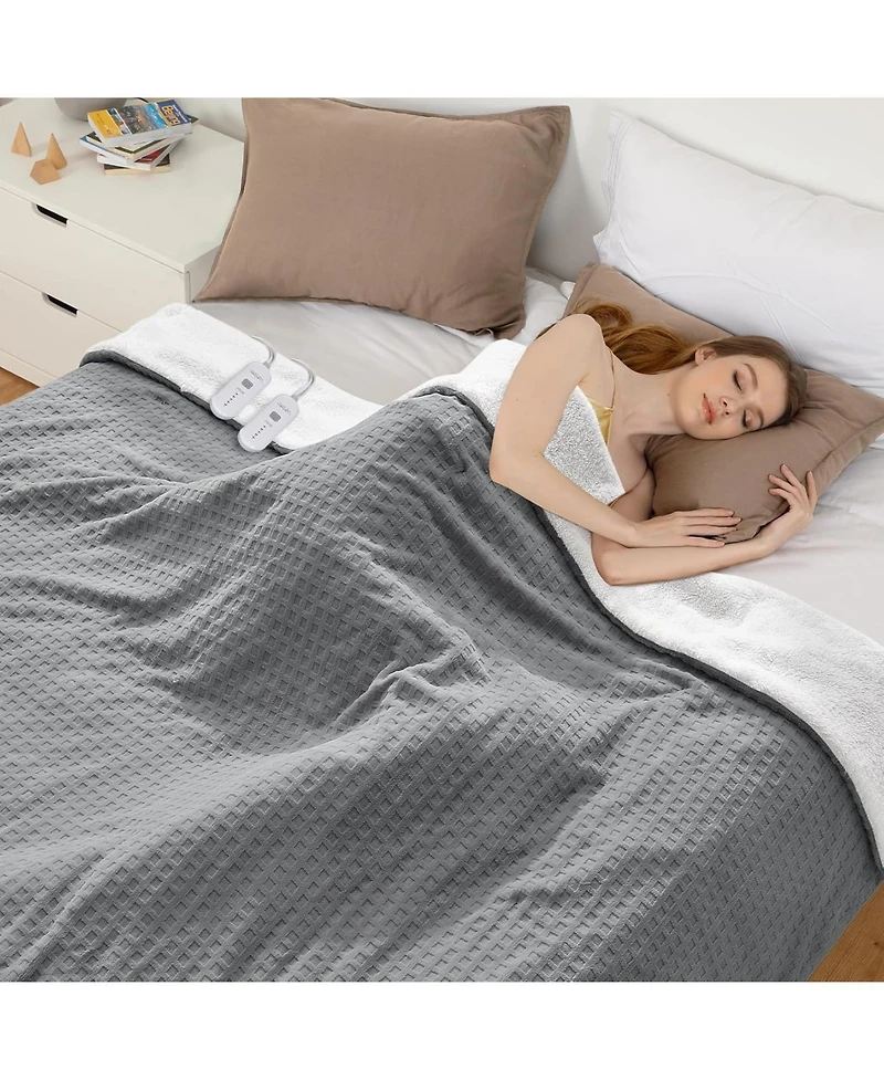 Caromio Queen Waffle Sherpa Electric Heated Blanket with Dual Control, 84" x 90"