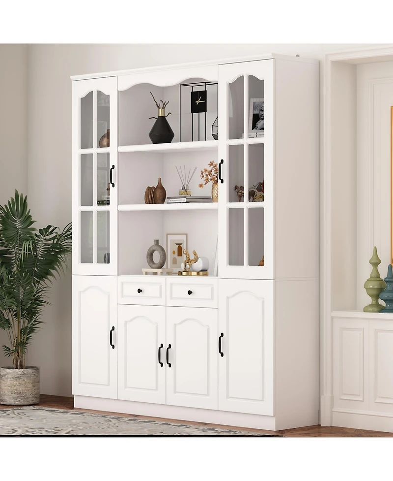 Famapy 14-Shelf Bookshelf Bookcase with Glass Doors, Adjustable Shelves