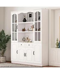 Famapy 14-Shelf Bookshelf Bookcase with Glass Doors, Adjustable Shelves