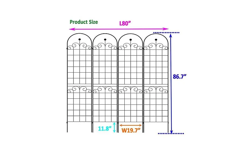 Slickblue 4-Pack Metal Garden Trellis for Climbing Plants – 86.7'' x 19.7'', Rustproof Black Plant Support, Rose Trellis Netting