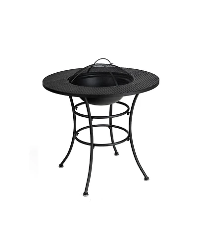 Sugift 31.5 Inch Patio Fire Pit Dining Table With Cooking Bbq Grate