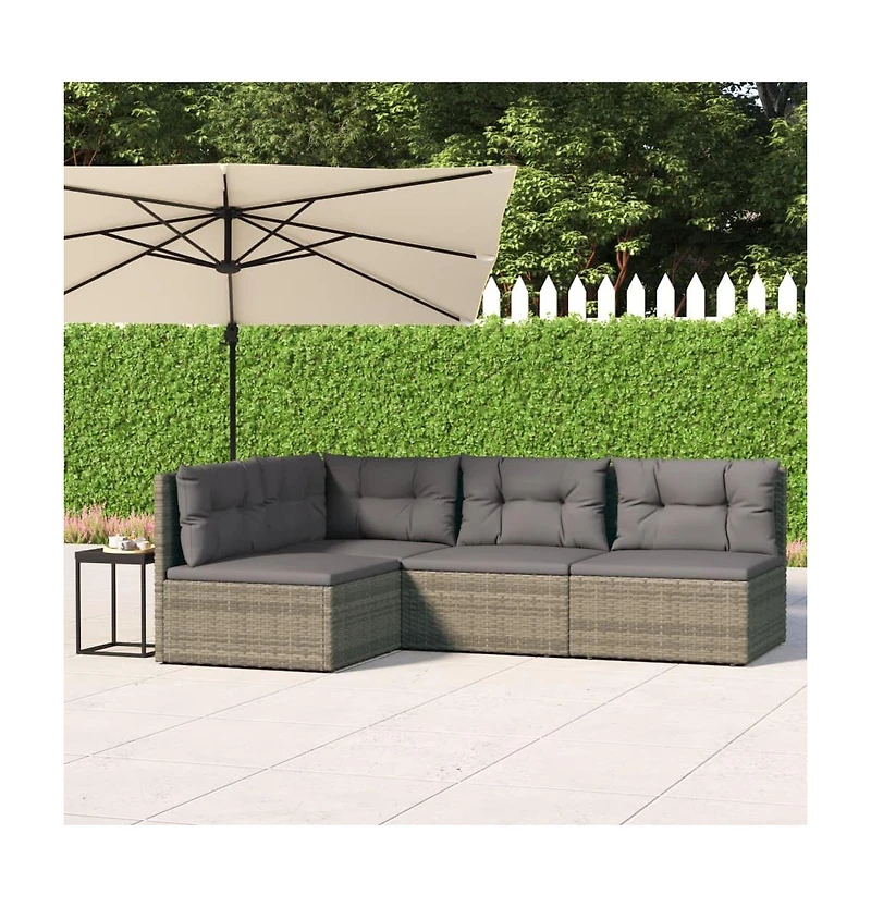 vidaXL 4 Piece Patio Lounge Set with Cushions Gray Poly Rattan
