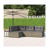 vidaXL 4 Piece Patio Lounge Set with Cushions Gray Poly Rattan