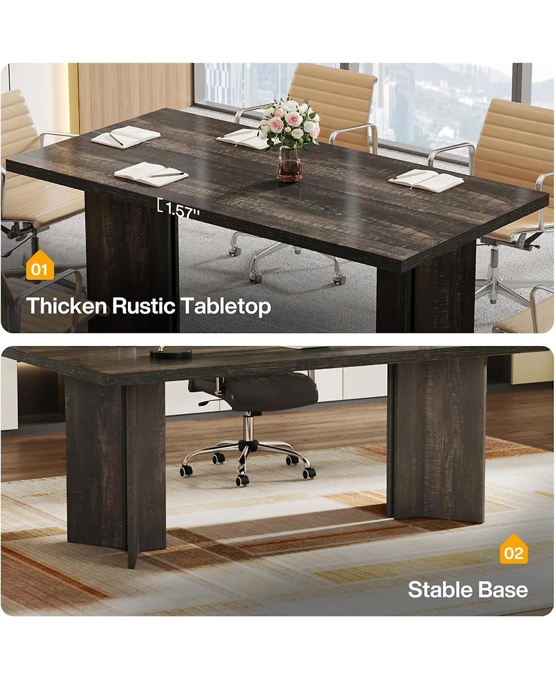 Tribesigns 5.5FT Conference Table, 63-inch Rectangle Meeting Seminar Large Wooden Business Tables for 4-6 People, Heavy Duty Pedestal
