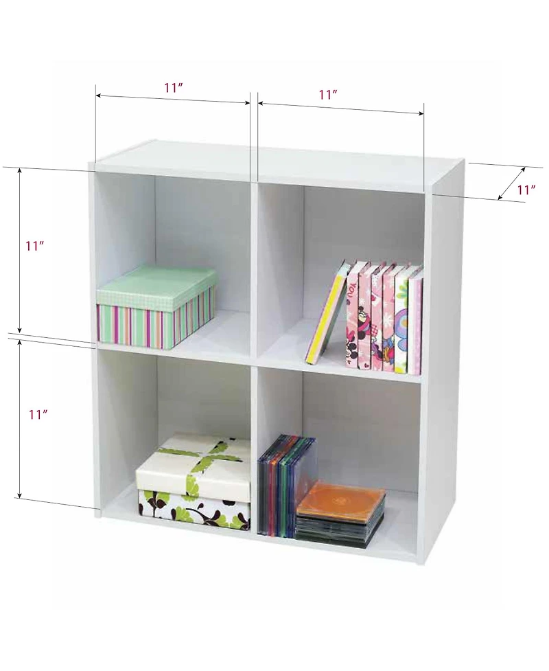 Kings Brand Furniture White Wood 4 Cube Organizer Storage Bookcase