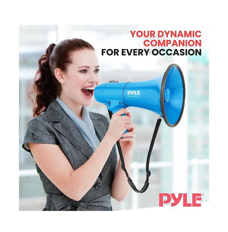 Pyle Megaphone Siren Bullhorn Speaker, 40-Watt With Handheld Microphone, Blue