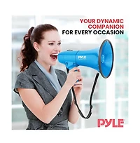 Pyle Megaphone Siren Bullhorn Speaker, 40-Watt With Handheld Microphone, Blue
