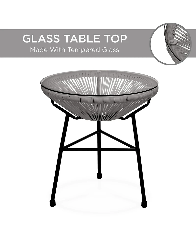 Best Choice Products 3-Piece All-Weather Patio Acapulco Bistro Furniture Set w/ Rope, Glass Top Table