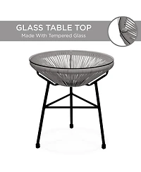Best Choice Products 3-Piece All-Weather Patio Acapulco Bistro Furniture Set w/ Rope, Glass Top Table