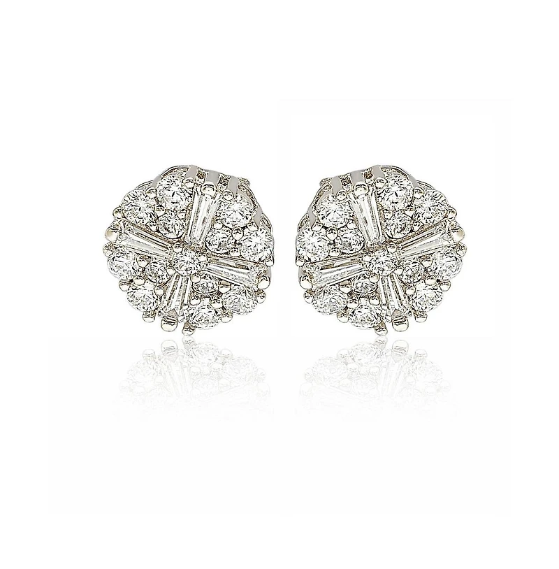 Suzy Levian Sterling Silver White Cubic Zirconia Fancy Cluster Stud Earrings