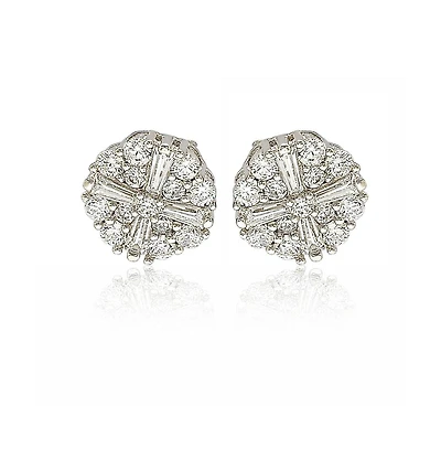 Suzy Levian Sterling Silver White Cubic Zirconia Fancy Cluster Stud Earrings
