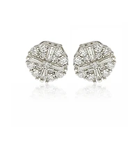 Suzy Levian Sterling Silver White Cubic Zirconia Fancy Cluster Stud Earrings