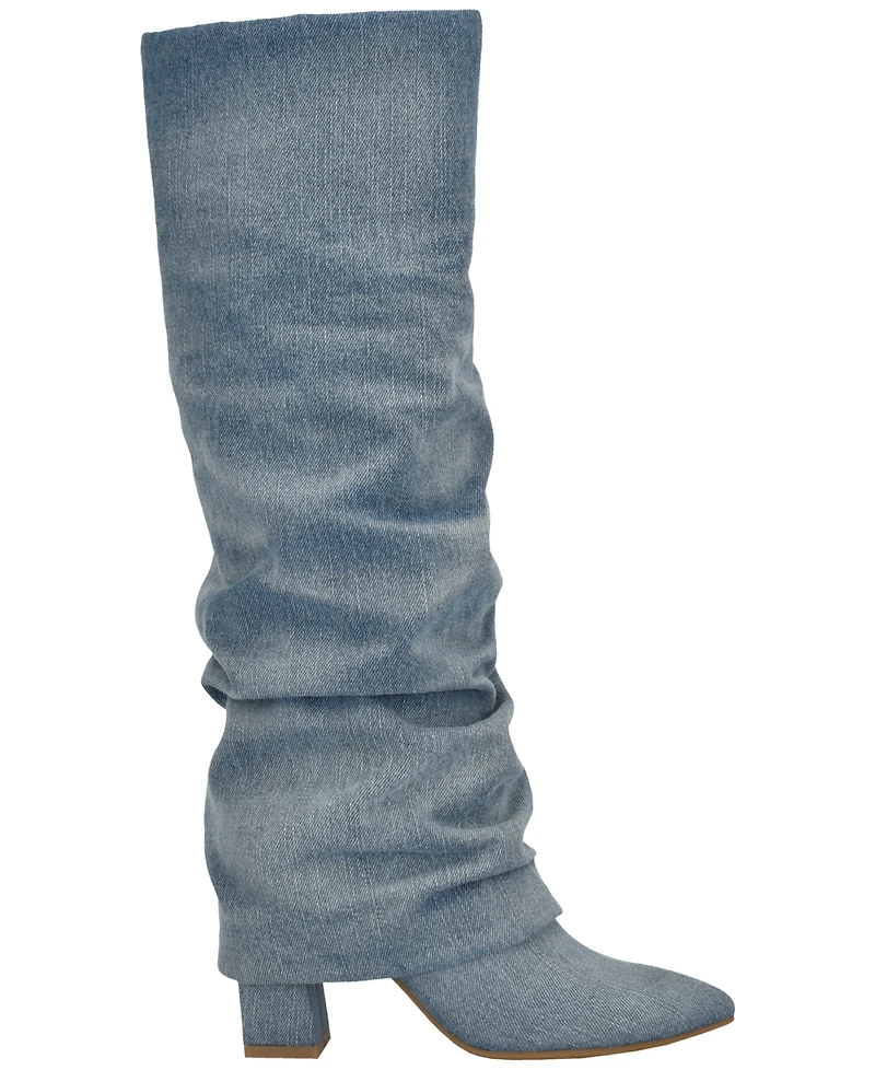 Guess Women's Geima Knee-High Foldover Slouch Tall Block Heel Dress Boots