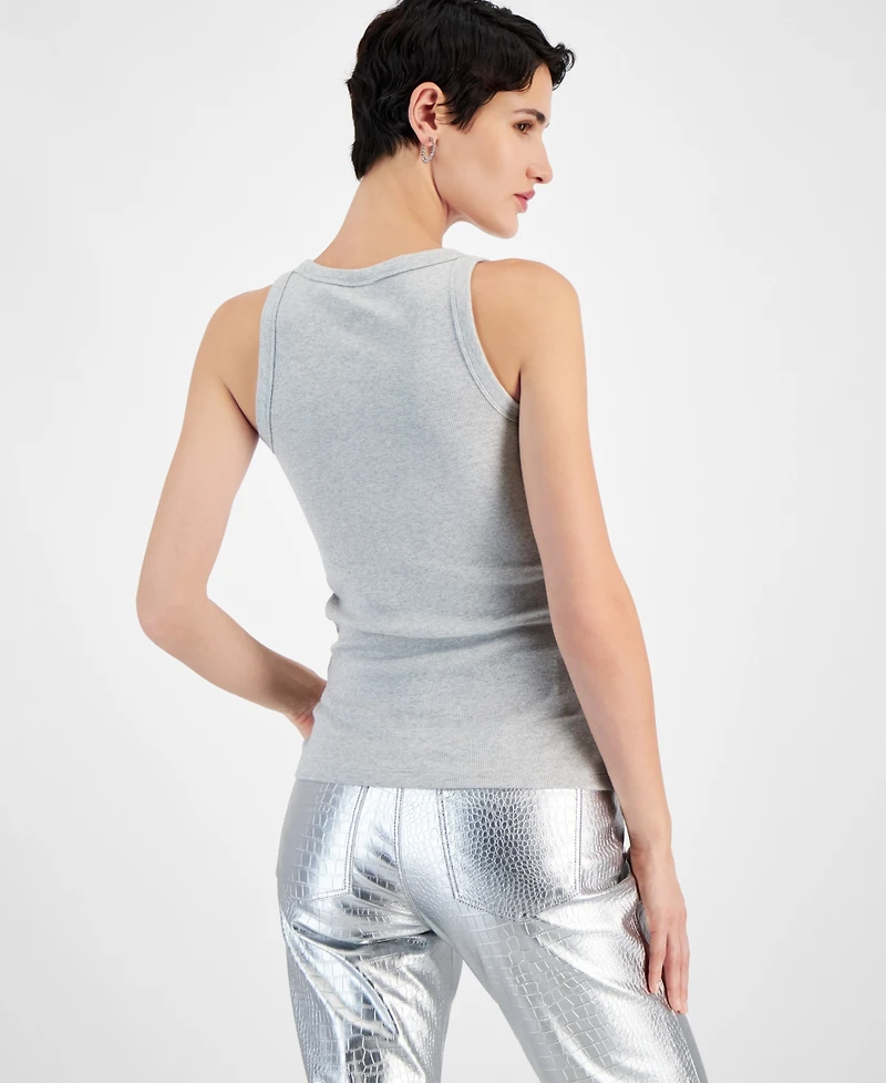 Boss Orange Women's Metallic Ribbed Round-Neck Tank Top
