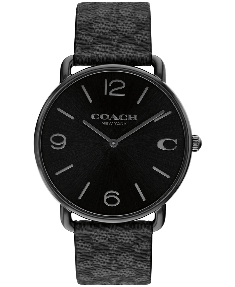 Coach Men's Elliot Signature Charcoal Leather Strap Watch 41mm