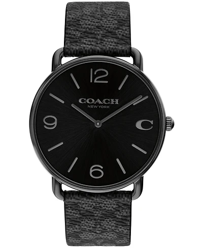 Coach Men's Elliot Signature Charcoal Leather Strap Watch 41mm