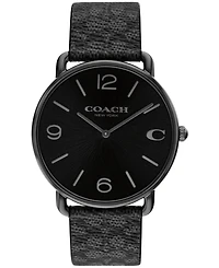 Coach Men's Elliot Signature Charcoal Leather Strap Watch 41mm