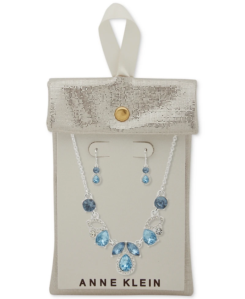 Anne Klein Silver-Tone Pave & Color Stone Statement Necklace & Drop Earrings Set