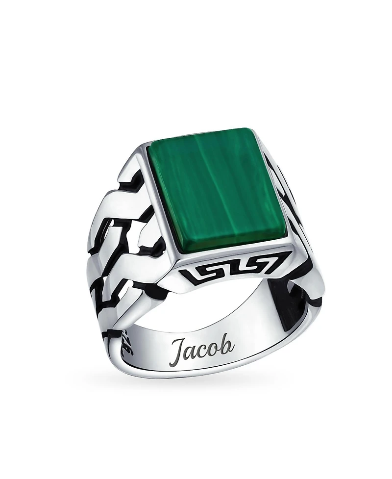 Bling Jewelry Cuban Curb Link Chain Band Rectangle Signet Ring Sterling Silver