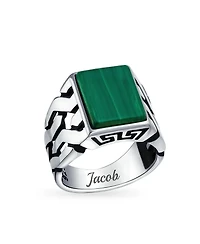 Bling Jewelry Cuban Curb Link Chain Band Rectangle Signet Ring Sterling Silver